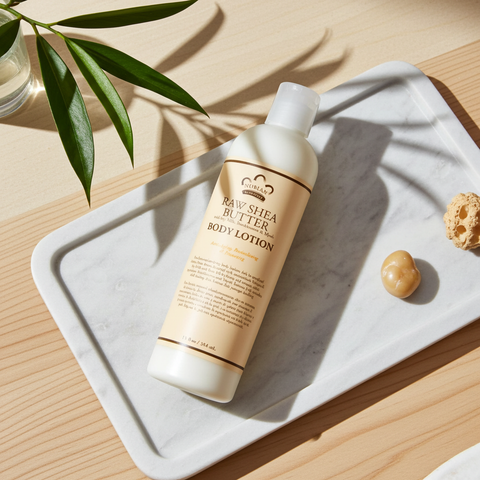 Raw shea butter body lotion with a rich moisture formula for everyday use.