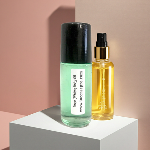 Rose White Body Oil body oil bottle for nourishing skin, improving softness, and post-shower body care.