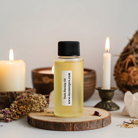Aromatic Ruda Burning Oil with a strong green herbal scent