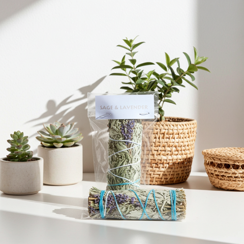 Sage and lavender smudge bundle for cleansing, relaxation, and peaceful energy