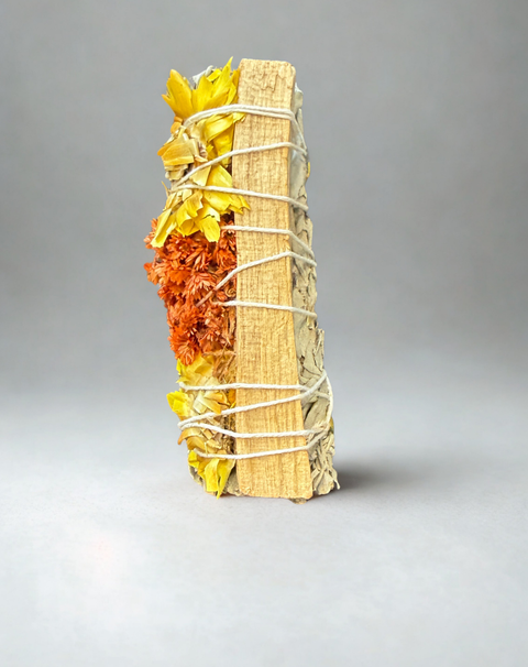 Sage with PaloSanto in Yellow ritual bundle for cleansing ceremonies, altar work, and spiritual purification.