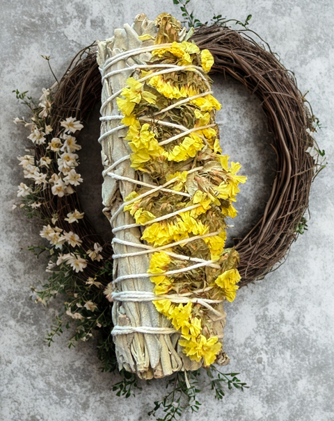 Sage in Yellow herbal bundle for ritual cleansing, blessing ceremonies, and sacred space use.