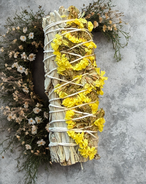 Sage in Yellow smudging herb bundle for energy cleansing, meditation, and ritual use.