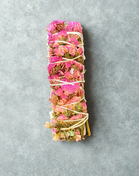 Sage with Pink Beauty smudging herb bundle for energy cleansing, meditation, and ritual use.