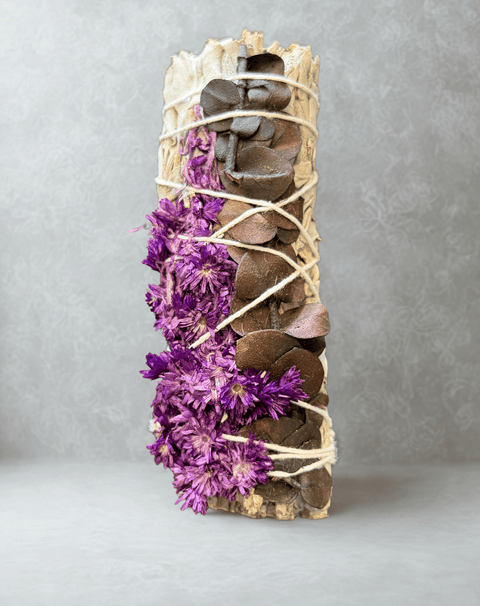 Sage with Purple Beauty smudging herb bundle for energy cleansing, meditation, and ritual use.