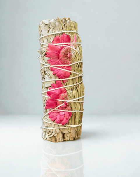 Sage with Rosemary with Pink herbal bundle for ritual cleansing, prayer work, and sacred space use.