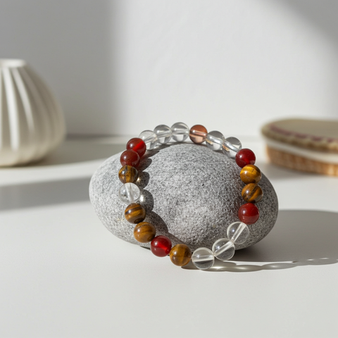 Sanctuary Crystal Bracelet – Tiger's Eye, Carnelian & Clear Quartz - Incense Pro