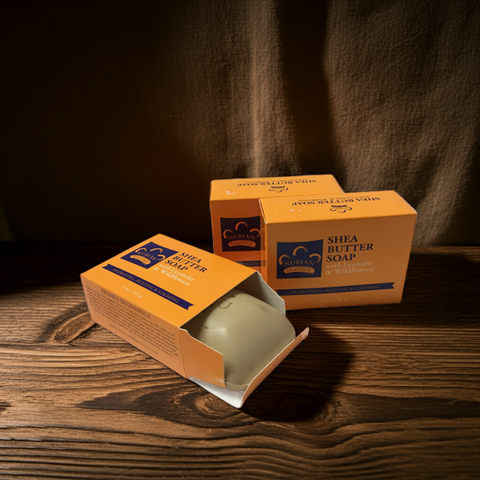 Shea Butter soap bar for moisturizing skin, gentle bathing, and daily cleansing.