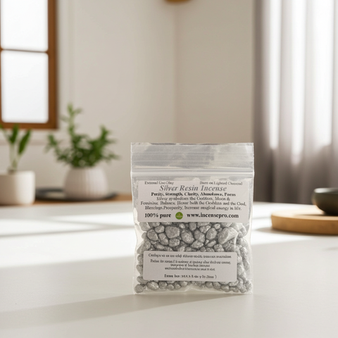 Silver incense resin for aromatic burning and spiritual rituals