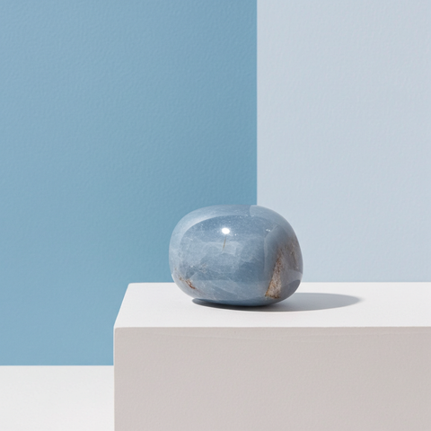 Single Blue Chalcedony tumbled crystal for meditation, spiritual display, personal collection, and daily carry.