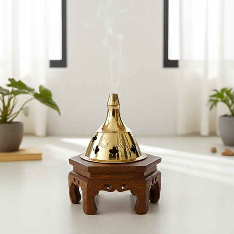 Small brass incense burner with classic decorative design