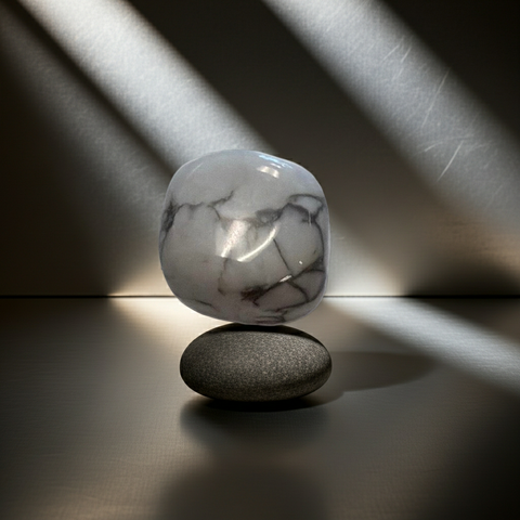 Smooth Howlite tumble stone decorative mineral for tray styling, desk accents, and gemstone arrangements.