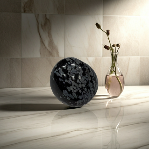 Snowflake Obsidian tumbled healing stone for chakra work, grounding, and crystal therapy use.