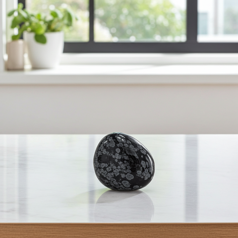 Snowflake Obsidian tumbled stone for grounding, meditation, and daily crystal healing use.