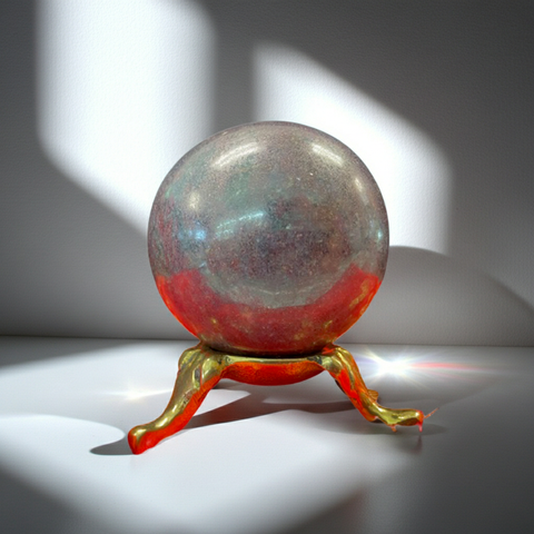Star Ruby crystal ball sphere for meditation, energy work, and spiritual decor.