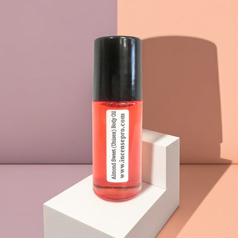 Almond Sweet Unisex Body Oil bottle for hydrating skin, sealing in moisture, and everyday body moisturizing.