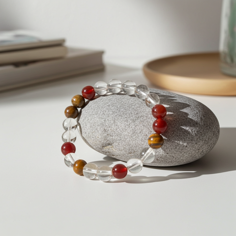 Sanctuary Crystal Bracelet – Tiger’s Eye, Carnelian & Clear Quartz