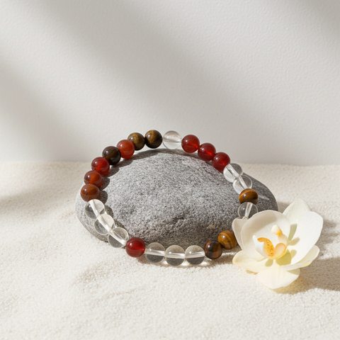 Sanctuary Crystal Bracelet – Tiger’s Eye, Carnelian & Clear Quartz