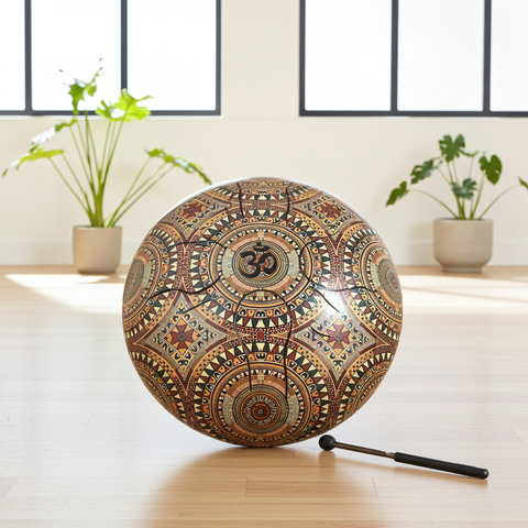 Meditation tank drum with drumsticks designed for calming and peaceful tones.