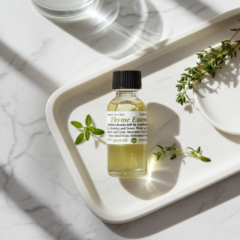 Thyme Essential Oil in a natural aromatic bottle