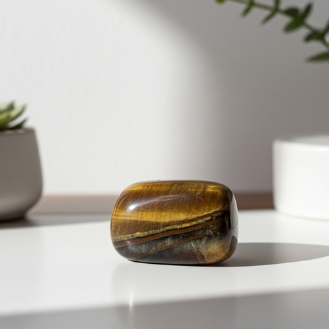 Tiger's Eye blue tumbled crystal stone for meditation, protection, and energy balancing.