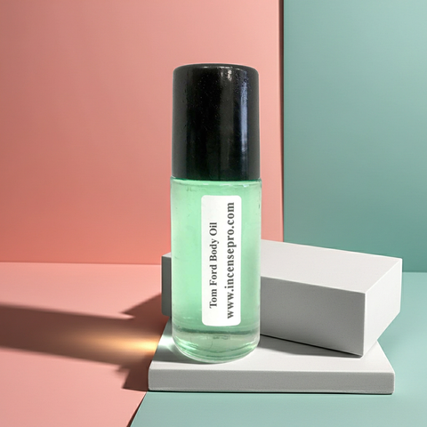 Tom Ford men’s body oil bottle for moisturizing skin, softening texture, and post-shower body care.