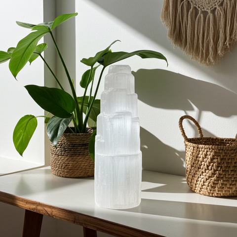 Tower Lamp (White Selenite) - Incense Pro