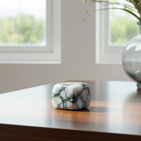 Tree Agate polished tumbled stone for crystal healing, calming practice, and spiritual balance.