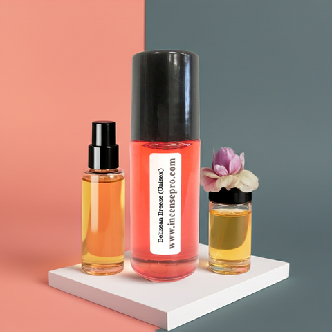 Belizean Breeze body oil bottle for tropical-scented skin hydration, body massage, and post-shower moisturizing.