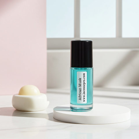 African Musk fragrance body oil for moisturizing skin, adding a warm musky scent, and personal care use.