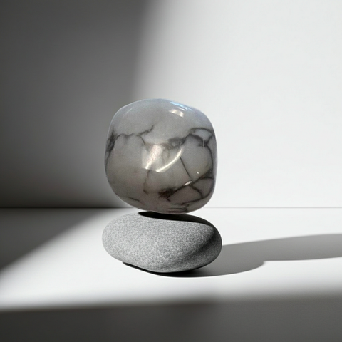 White Howlite gemstone polished pocket stone for crystal collections, gifting, and everyday display use.