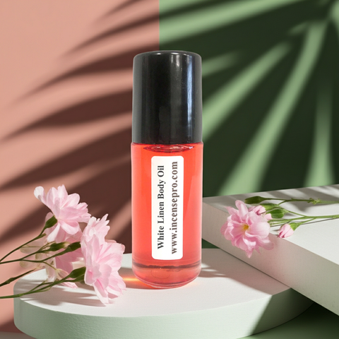 White Linen Body Oil unisex body oil bottle for daily moisturizing, soft fragrance layering, and all-day skin nourishment.