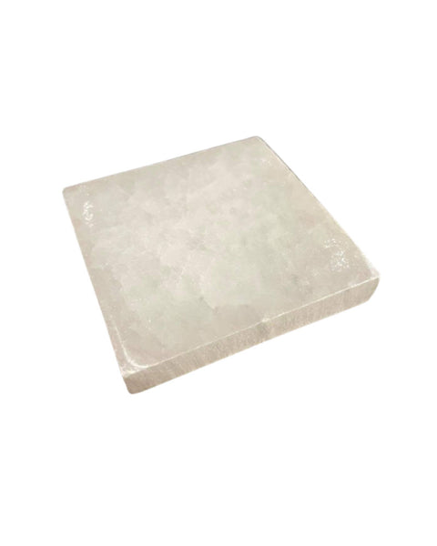 White selenite plate crystal 2-pack in 2x2 inch form for meditation spaces, crystal charging, and ritual use.