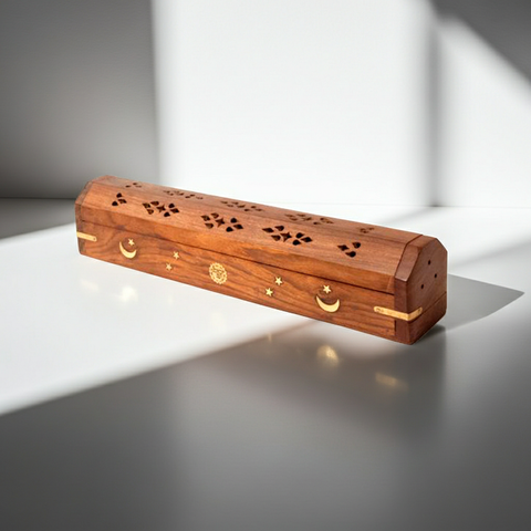 Wooden coffin incense box burner with enclosed design
