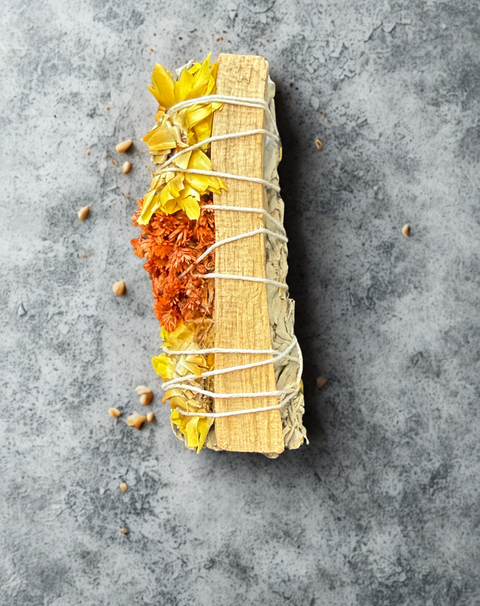 Sage with PaloSanto in Yellow spiritual bundle for energy cleansing, prayer rituals, and mindful practice.