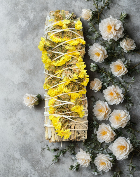 Sage in Yellow smudge bundle for cleansing rituals, meditation practice, and spiritual purification.