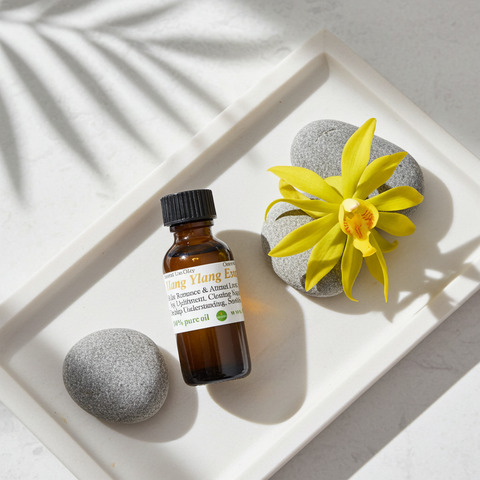 Ylang-Ylang Essential Oil in a bottle