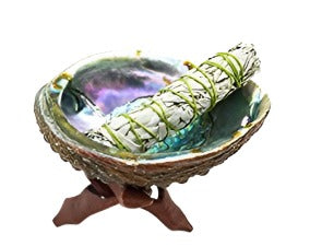 Abalone shell with tripod stand and sage complete smudging kit