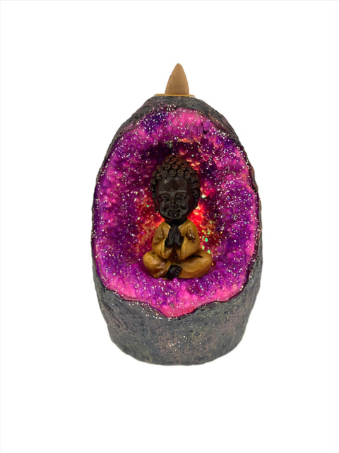 Buddha Crystal Cave backflow incense holder for waterfall smoke effect, yoga practice, and peaceful room fragrance.