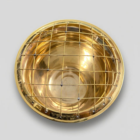 Brass incense burner with mesh screen, top view