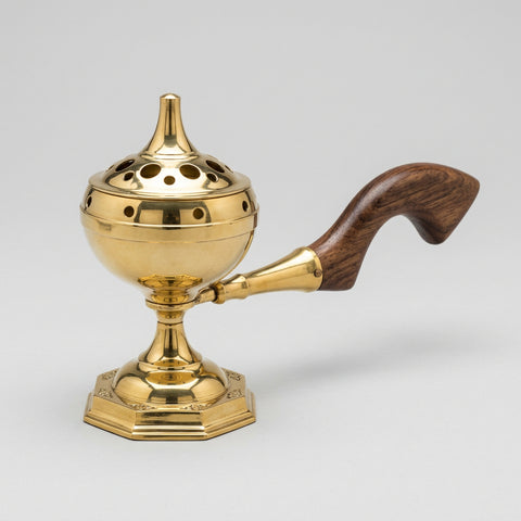 Brass Burner with Wooden Handle (Big) - Incense Pro
