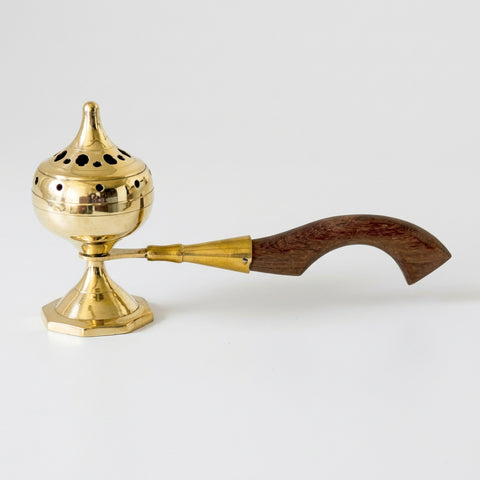Brass Burner with Wooden Handle (Small) - Incense Pro