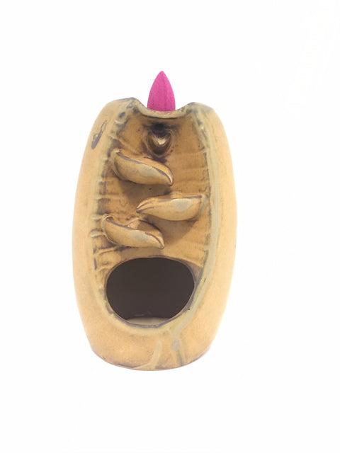 Brown Leaf backflow incense burner with earthy organic ceramic leaf form