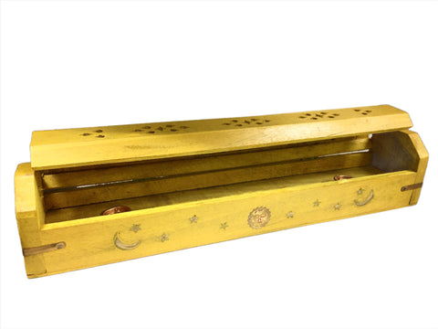 Carved wooden coffin incense burner for incense sticks