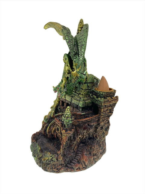 Dragon and the Castle backflow incense burner with epic fantasy hand-painted resin sculpture