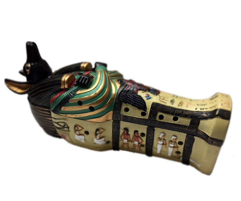 Egyptian Anubis incense burner with detailed jackal-headed god sculpture for ritual use