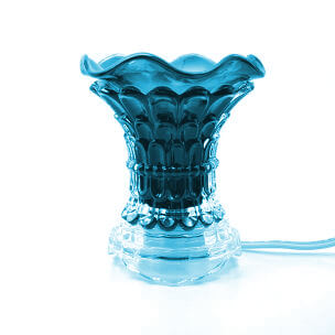 Electric Fragrance Oil Lamp blue glass plug-in design for scented oil diffusion and decorative night lighting.
