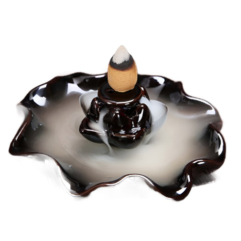 Flower in the Pond backflow incense burner with serene pond and floating flower mist display