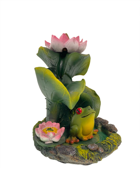 Frog with Lilies backflow incense burner with serene pond and lily pad mist display