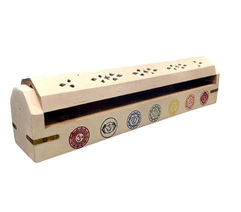Handcrafted wooden coffin incense burner for incense rituals